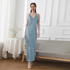 19mm Mulberry Silk Nightgown, Sleeveless V-Neck Sleepwear Blue Windia