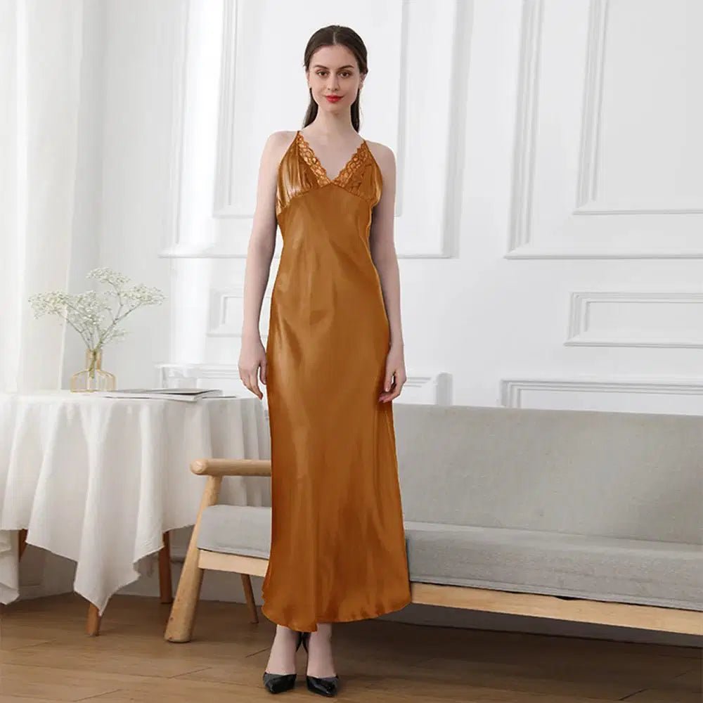 19mm Mulberry Silk Nightgown, Sleeveless V-Neck Sleepwear Brown Windia