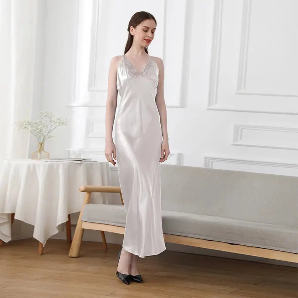 19mm Mulberry Silk Nightgown, Sleeveless V-Neck Sleepwear Pearl Windia