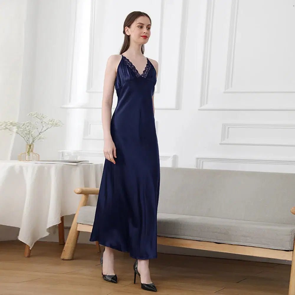 19mm Mulberry Silk Nightgown, Sleeveless V-Neck Sleepwear Navy Windia