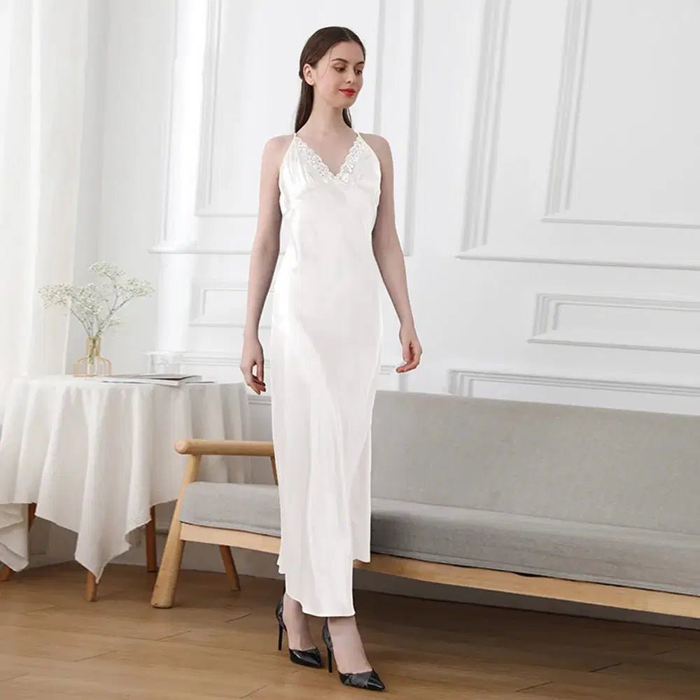 19mm Mulberry Silk Nightgown, Sleeveless V-Neck Sleepwear Ivory Windia