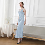 19mm Mulberry Silk Nightgown, Sleeveless V-Neck Sleepwear Light Blue Windia