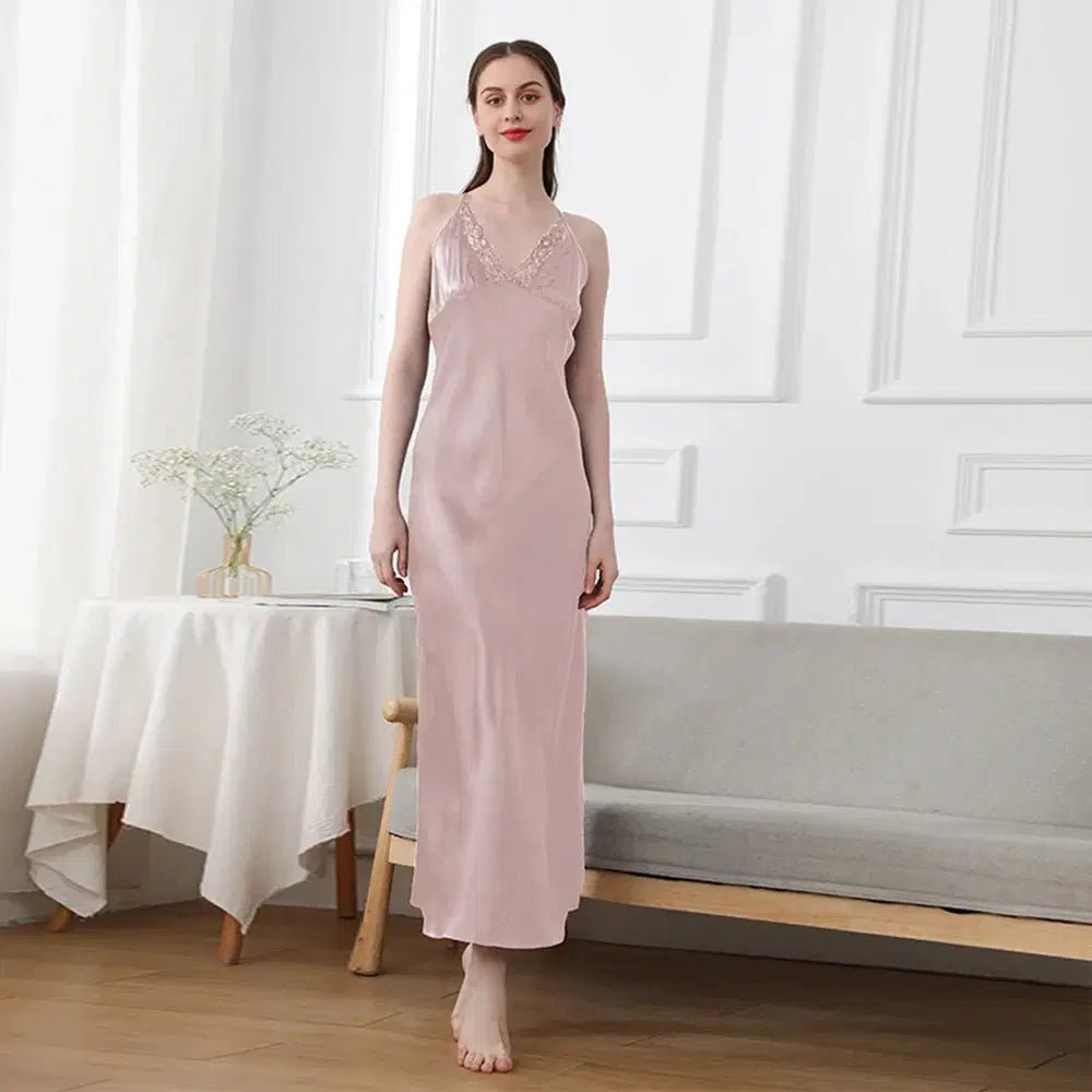 19mm Mulberry Silk Nightgown, Sleeveless V-Neck Sleepwear Pink Windia
