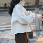 Women's Beige Cropped Wool Stand-Collar Coat | Windia