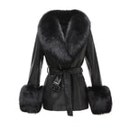 Fox Fur Collar Genuine Sheepskin Leather Coat – Women's Winter Jacket
