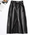 High Waist Split Sheepskin Leather Skirt – Women's Genuine Leather A-Line Skirt
