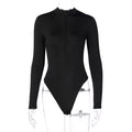  Black Mock-Neck Zip Bodysuit | Windia womenswear