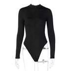  Black Mock-Neck Zip Bodysuit | Windia womenswear