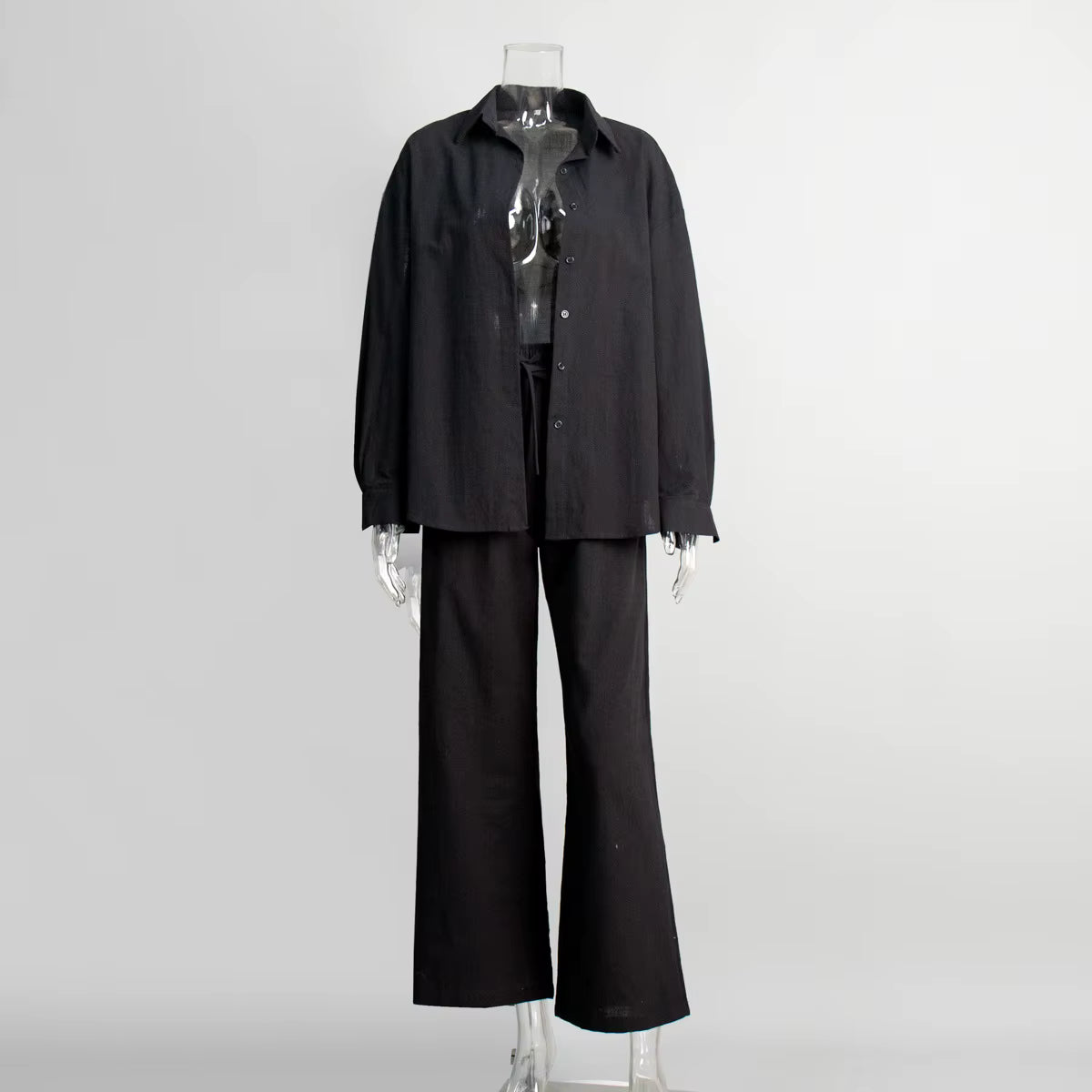 Women's Black Cotton Lapel Two-Piece Suit | Windia