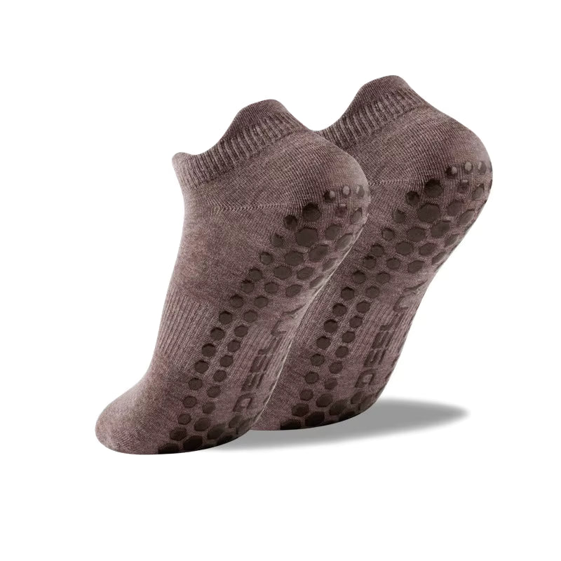 Women's Brown Ankle Grip Socks for Yoga, Pilates & Barre 