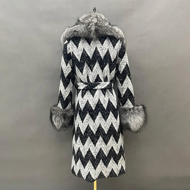 Fox Fur Collar & Cuffs Women's Cashmere Wool Overcoat | Windia