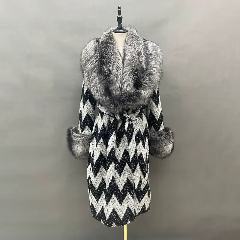 Fox Fur Collar & Cuffs Women's Cashmere Wool Overcoat | Windia