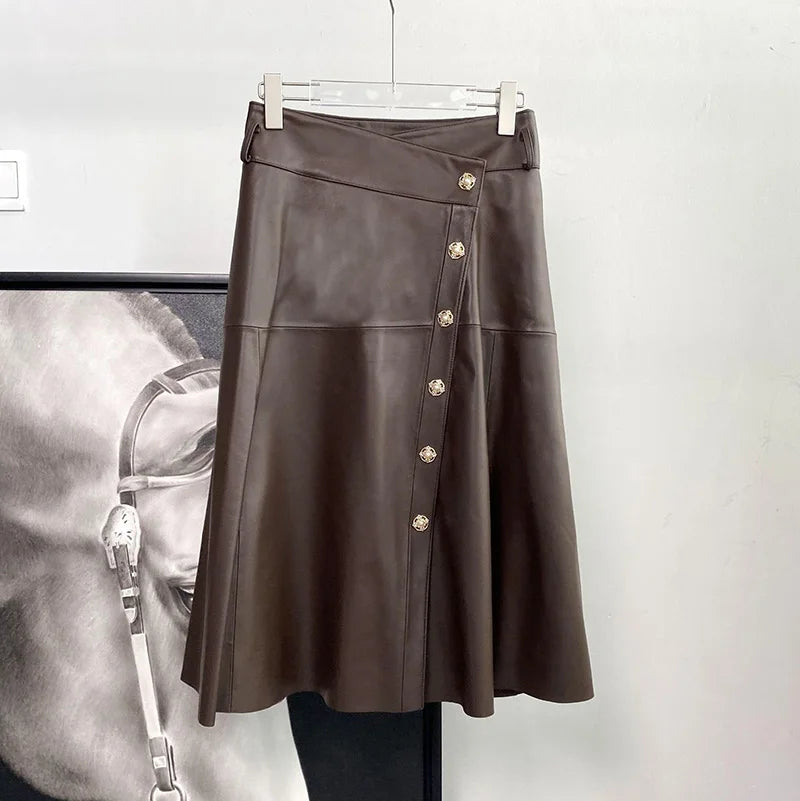 Women's Genuine Leather High-Waist A-Line Skirt | Windia