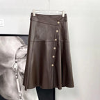 Women's Genuine Leather High-Waist A-Line Skirt | Windia