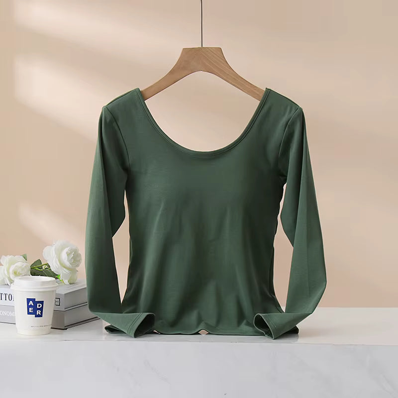 Women's Long-Sleeve Top with Built-In Bra