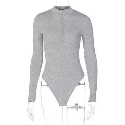 Women's  Gray Mock-Neck Zip Bodysuit | Windia