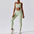 Scrunch Butt Crossover V-Cut Waist Leggings & Sports Bra Set