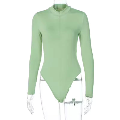 Women's Mock-Neck Zip Stretch Bodysuit