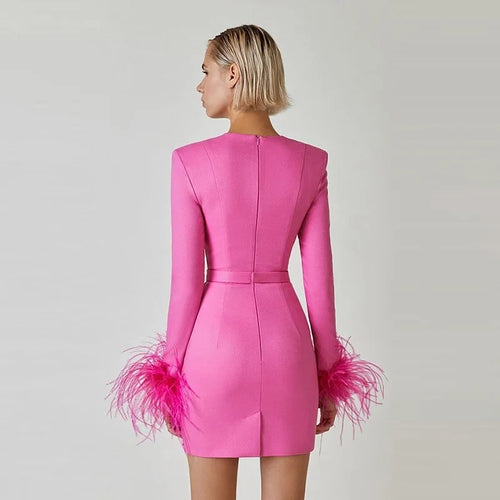 Ostrich Feather Long Sleeve Mini Dress – Women's Sexy Evening & Club Dress
