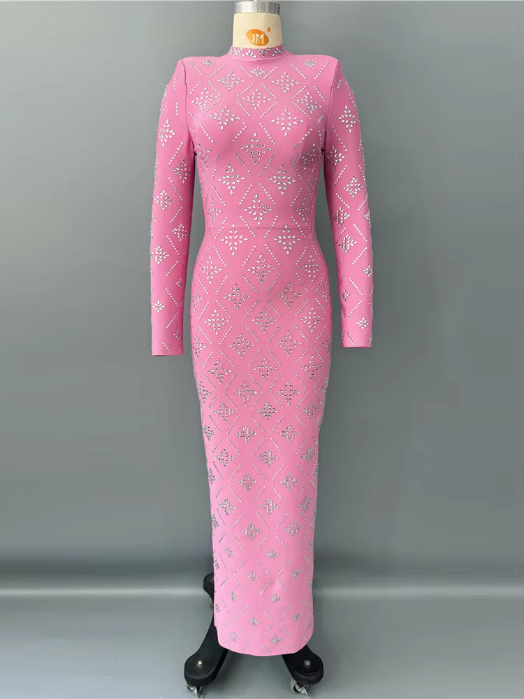 Hot Drilling Maxi Dress | Long Sleeve Party Dress for Women