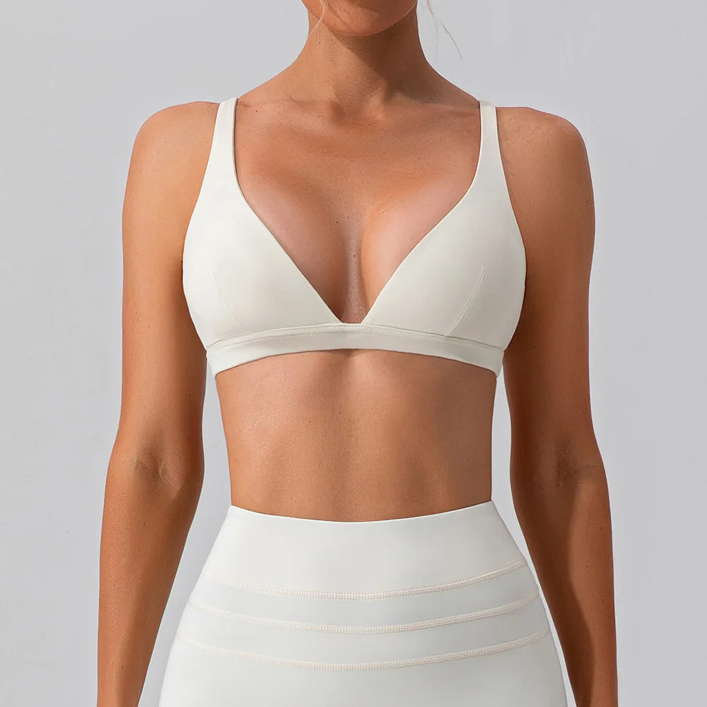 High Support Sports Bra for Women – Deep V Wireless Yoga & Gym Bra