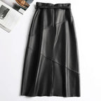High Waist Split Sheepskin Leather Skirt – Women's Genuine Leather A-Line Skirt