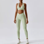 Scrunch Butt Crossover V-Cut Waist Leggings & Sports Bra Set