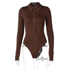 Tight Long Sleeve Lapel Women's Bodysuit Jumpsuit