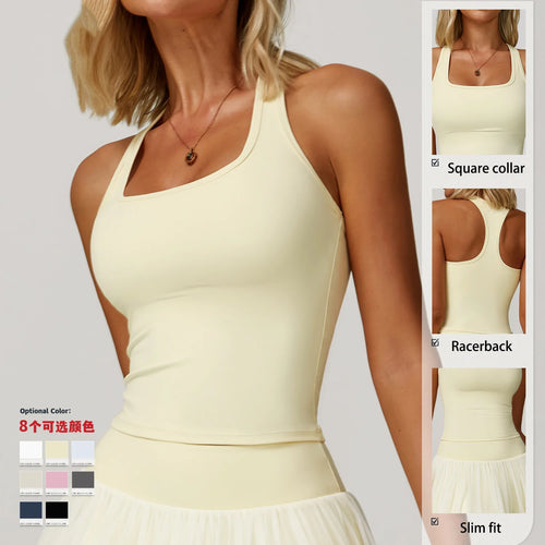 Women's Racerback Sports Bra | Square Neck Cropped Tank Top