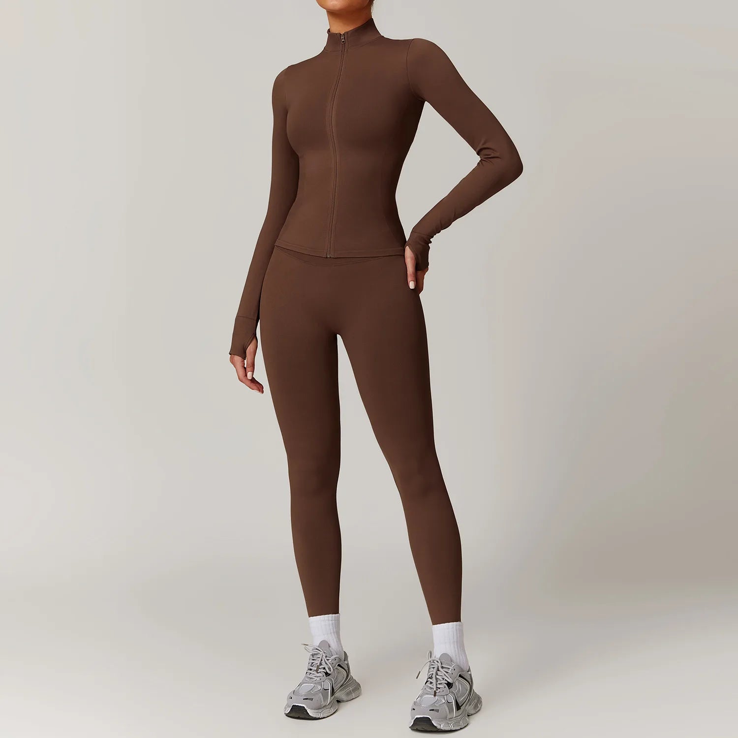 Windproof Seamless Full Zip Tracksuit Set for Women