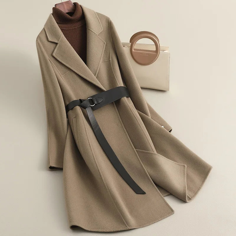Women's Cashmere Wool Coat | Elegant Long Double-Sided Spring Coat