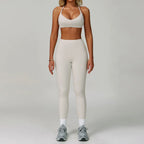 Beautiful Back Sports Bra & Flare Legging Set – Women's Nude Feel 2-Piece Gym Set