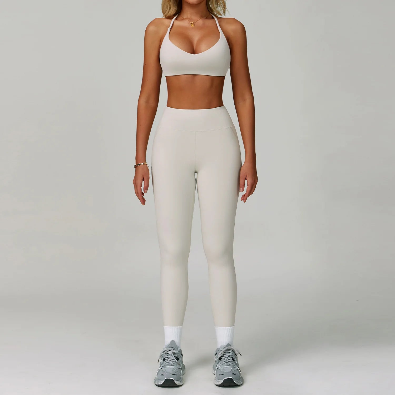 Beautiful Back Sports Bra & Flare Legging Set – Women's Nude Feel 2-Piece Gym Set