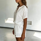 Women's Casual Cotton V-Neck Shorts Set