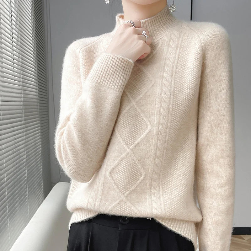 Women's Thick Wool Knit Sweater | Warm Winter Round-Neck Pullover