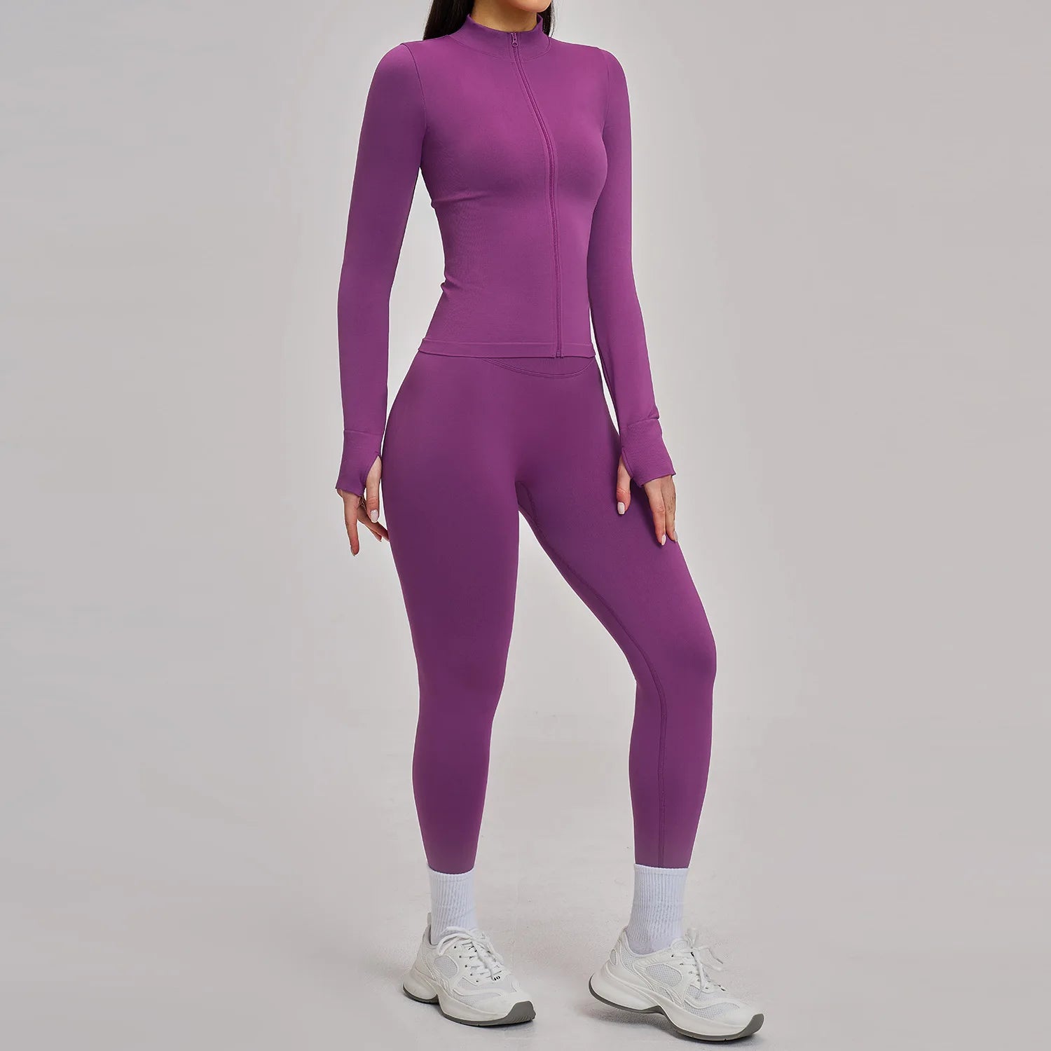 Windproof Seamless Full Zip Tracksuit Set for Women