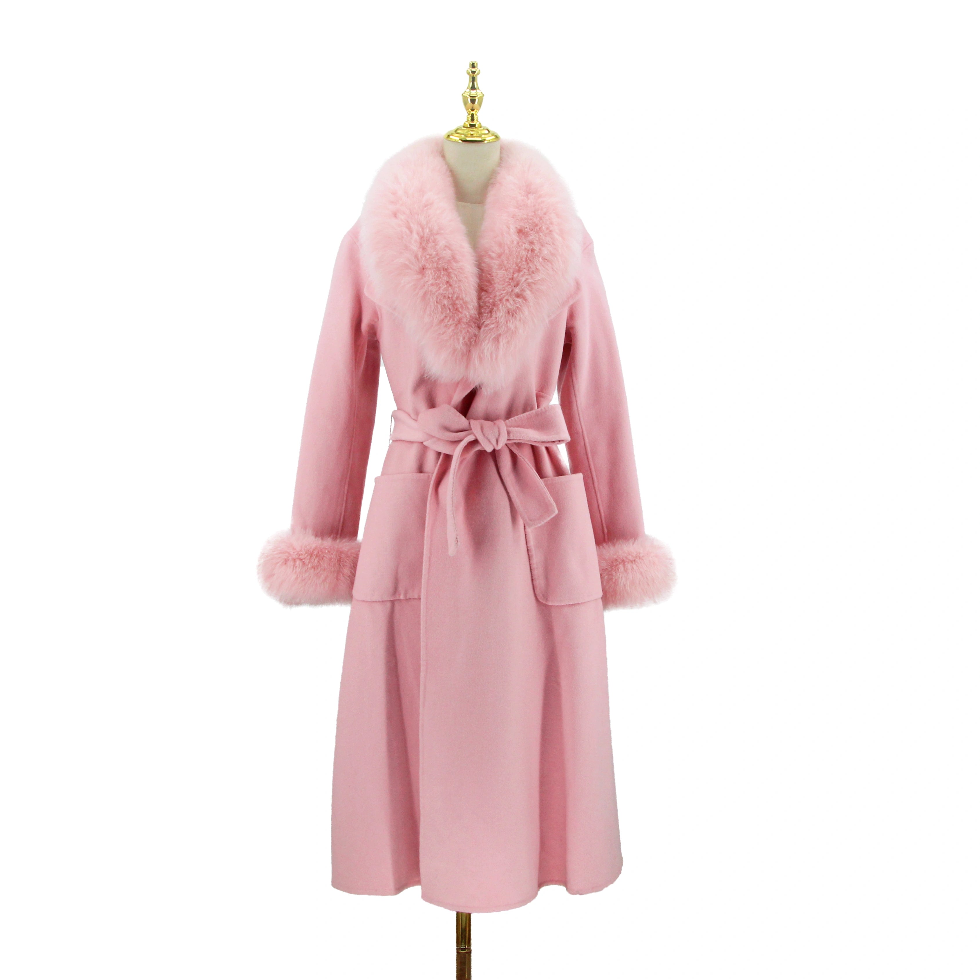 Women's Long Wool  Coat with Fox Fur Collar