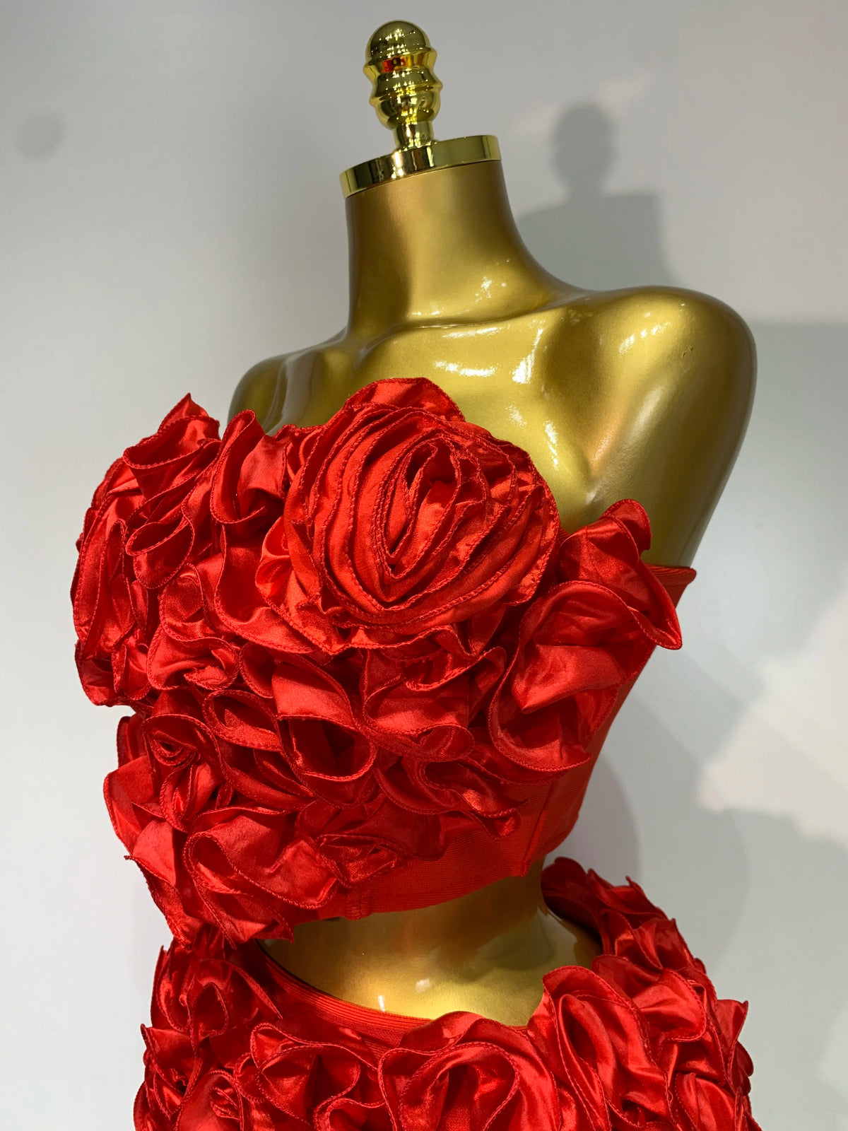 Women's Strapless Red Floral Bodycon Two-Piece Skirt Set
