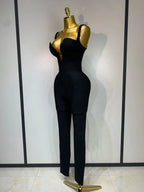 Women's Black Rhinestone V-Neck Jumpsuit | Windia
