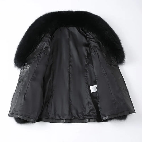 Fox Fur Collar Genuine Sheepskin Leather Coat – Women's Winter Jacket