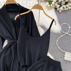 Korean-Style Casual Two-Piece Set — Polo-Collar Knitted Top & Midi Skirt