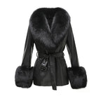Fox Fur Collar Genuine Sheepskin Leather Coat – Women's Winter Jacket