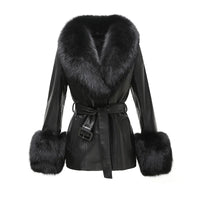 Fox Fur Collar Genuine Sheepskin Leather Coat – Women's Winter Jacket