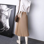 Women's Genuine Sheepskin Pleated Maxi Skirt
