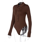 Tight Long Sleeve Lapel Women's Bodysuit Jumpsuit