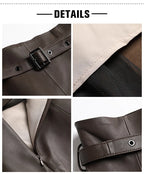 High Waist Split Sheepskin Leather Skirt – Women's Genuine Leather A-Line Skirt