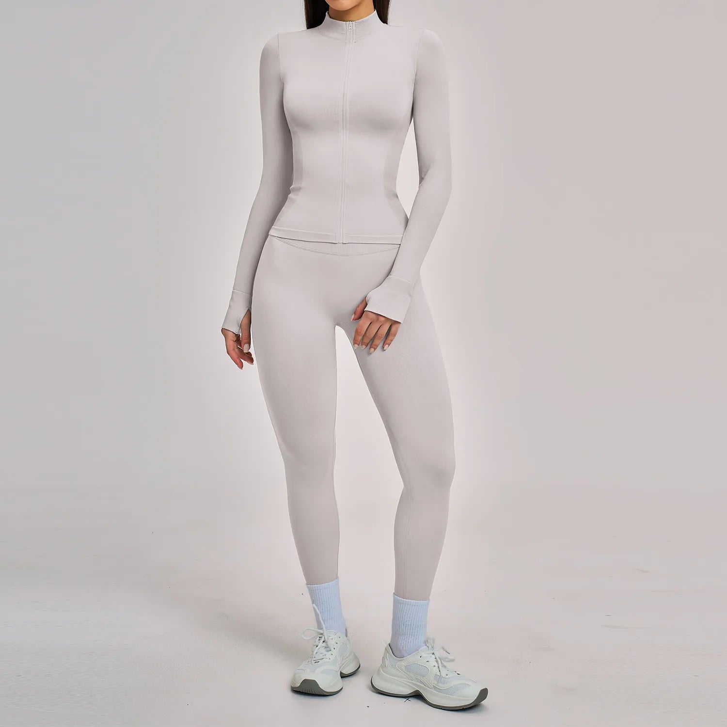 Windproof Seamless Full Zip Tracksuit Set for Women