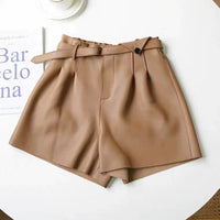 Women's High Waist Leather Shorts | Wide Leg Sheepskin - Windia