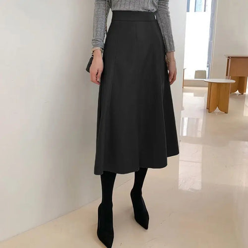 Women's Genuine Leather Long Skirt | High-Waist A-Line Sheepskin Midi Skirt