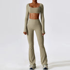 Long Sleeve Top & Scrunch Butt Flare Legging Yoga Set – Women's 2-Piece Gym Set